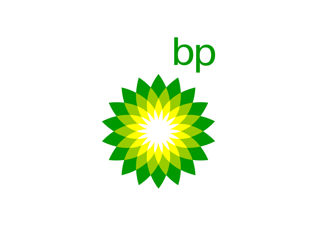 BP logo featuring a yellow and green abstract floral pattern on a black background with the text 'bp' in green.