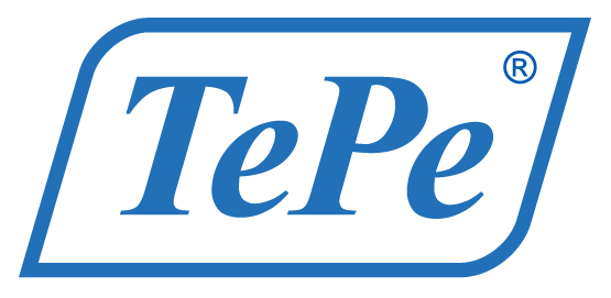 TePe logo with blue text and a curved blue border.