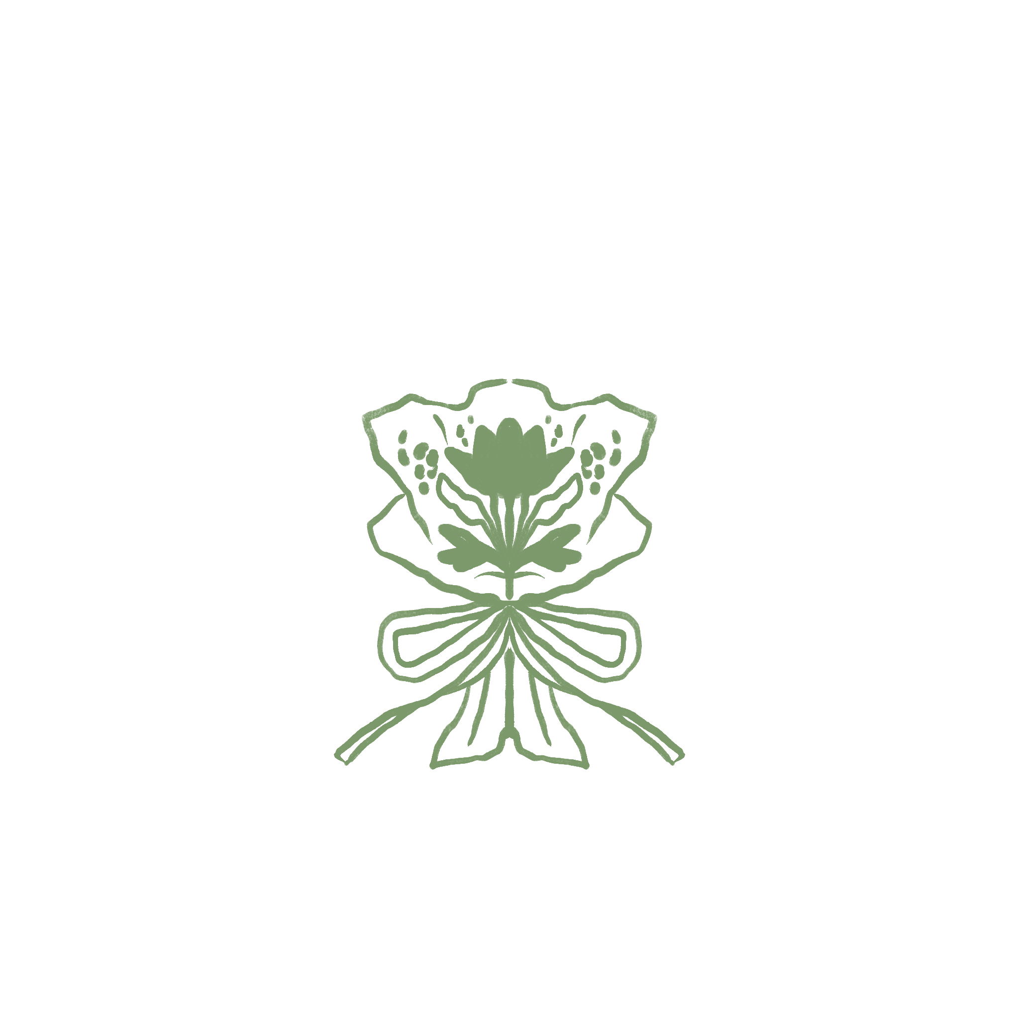 Ilustração de uma flor decorativa verde com um laço.