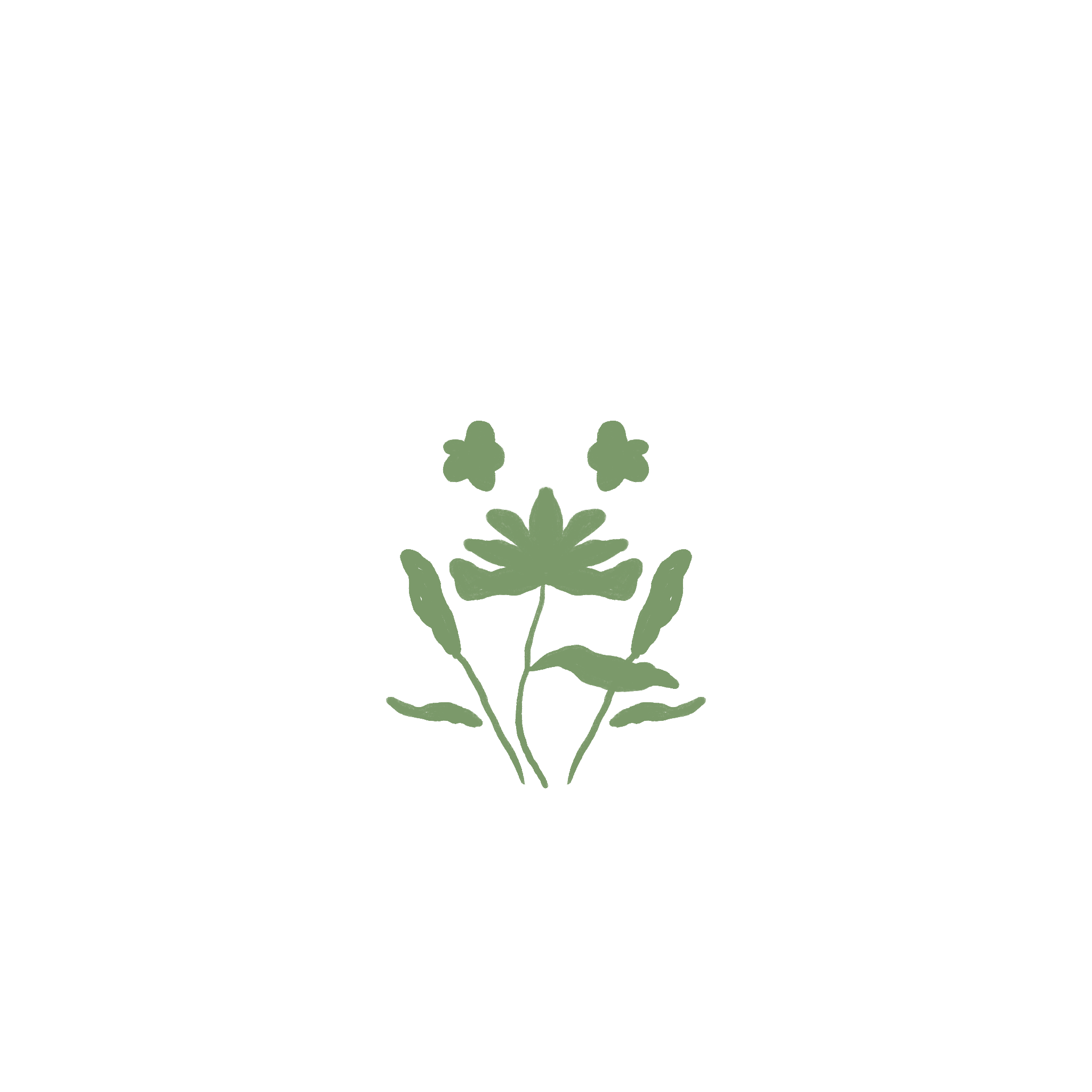 Ilustração minimalista de flores verdes sobre fundo branco.