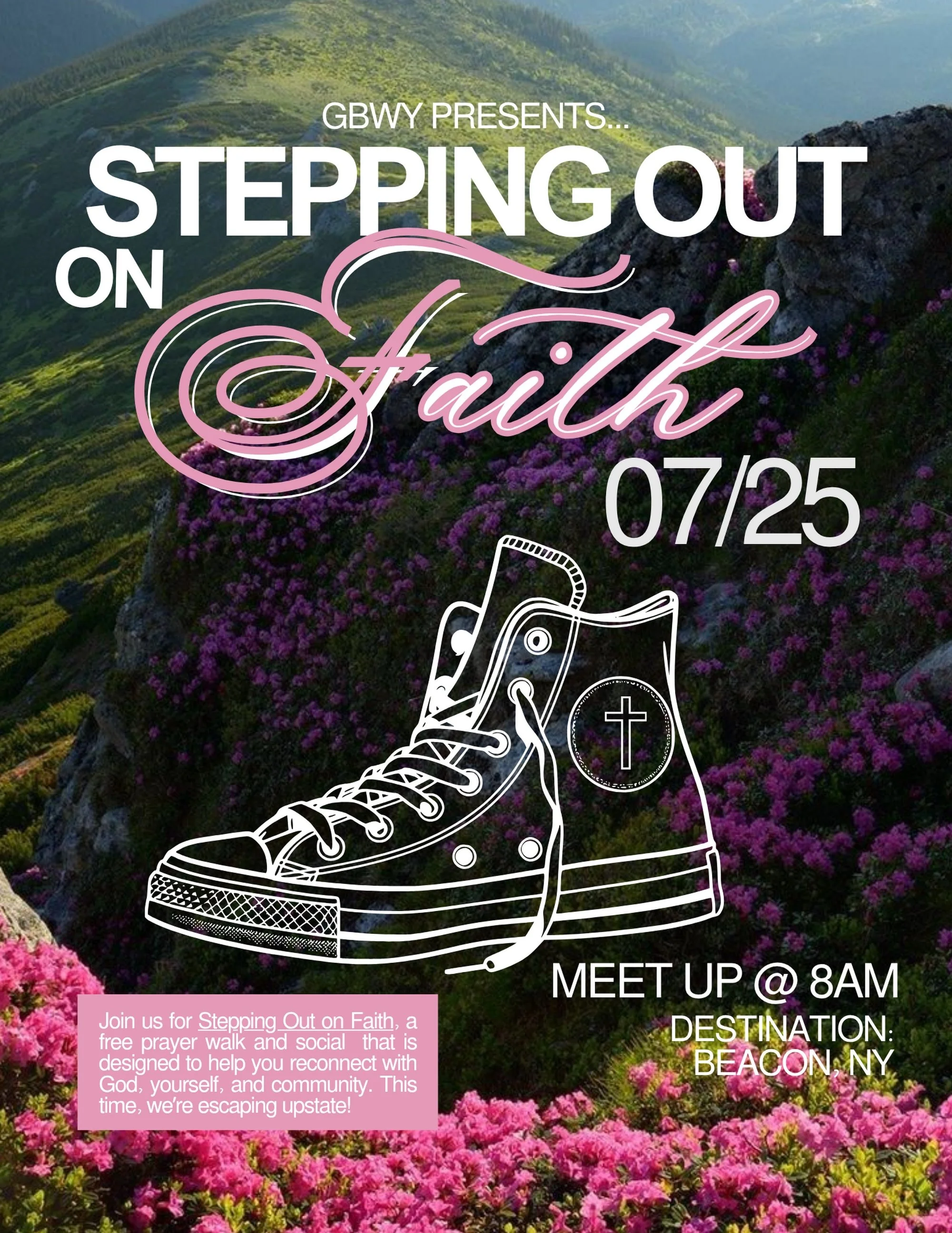 Summer is here and WE OUTSIDEEEEEE! Literally!

Join us for a special edition of Stepping Out on Faith as we leave the city behind and head to Beacon, NY for a day of hiking, prayer, fellowship, and adventure then exploring the city and getting lunch