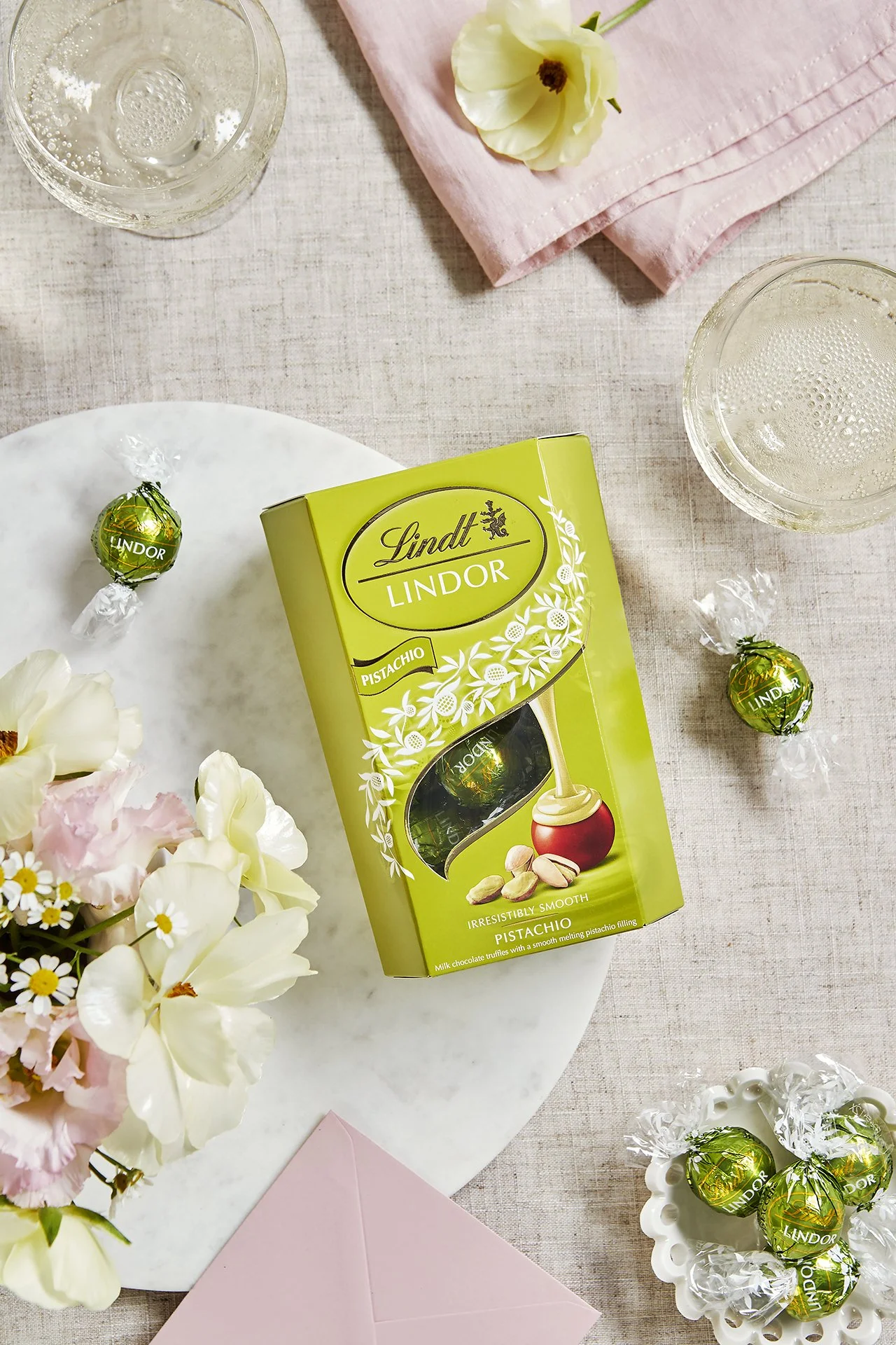 Lifestyle photo of Pistachio Lindor truffles 
