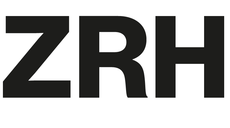 Close-up of large black letters 'ZRH' in bold font.