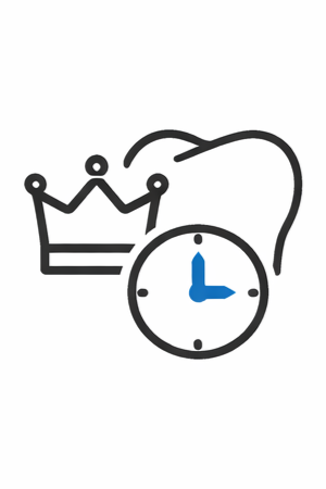 A crown with three points and a clock showing 3 o'clock, connected by a line.