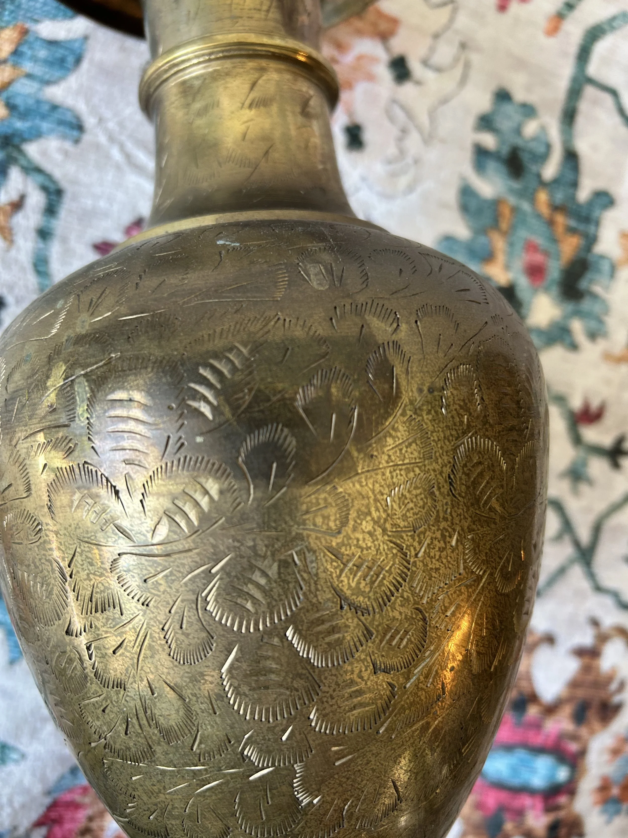 Large Etched Brass Vase