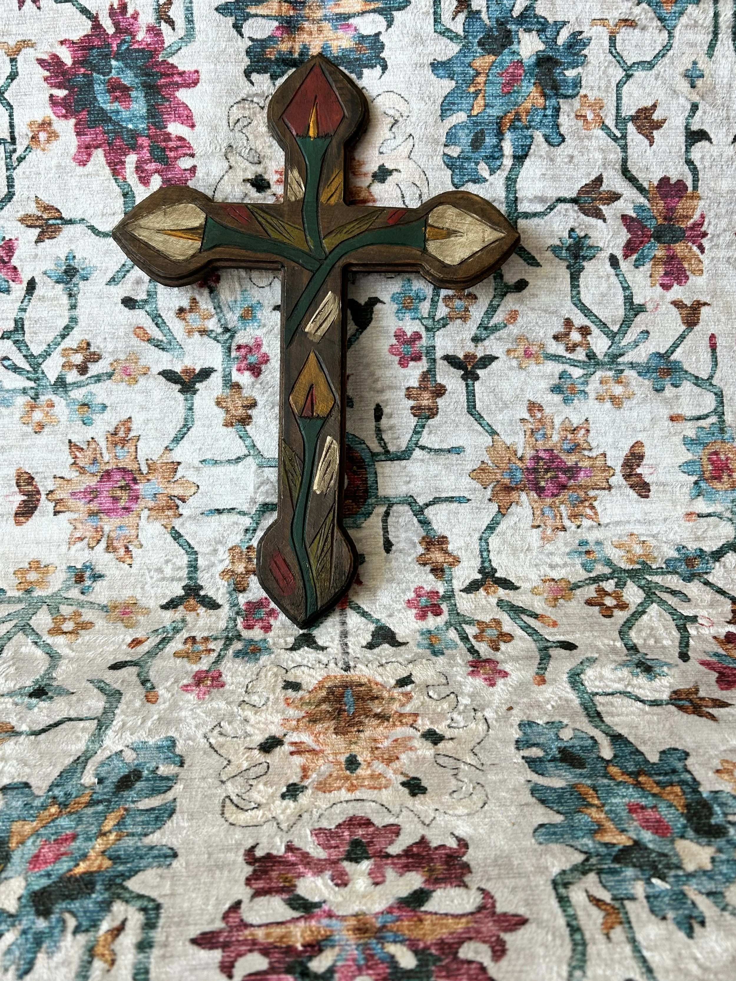 Lily Carved Wooden Cross