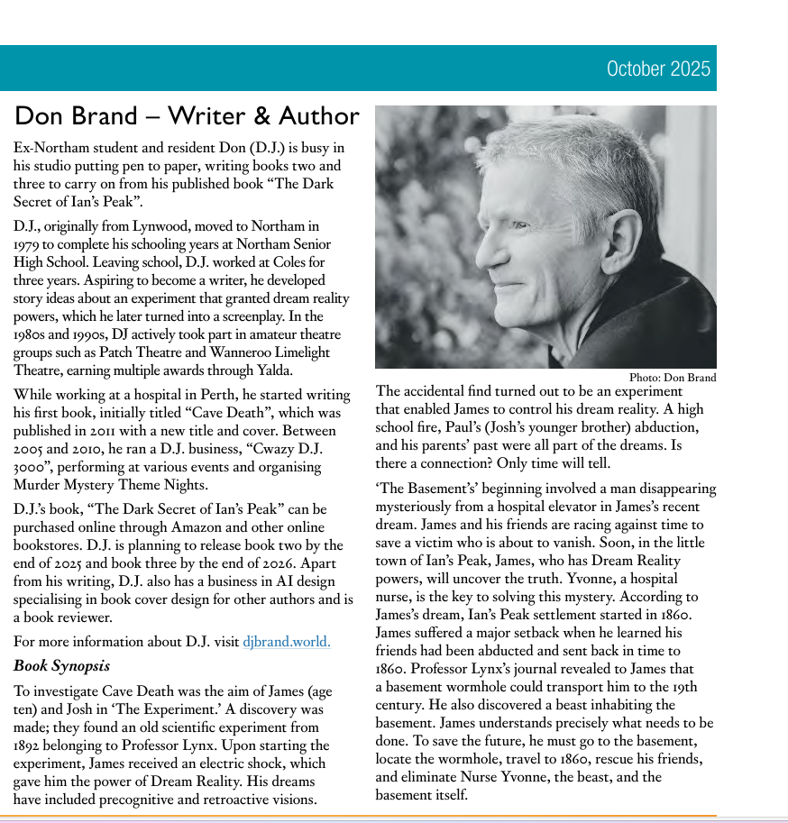 Black and white photo of a man with short, light-colored hair, smiling and looking to the side outdoors.