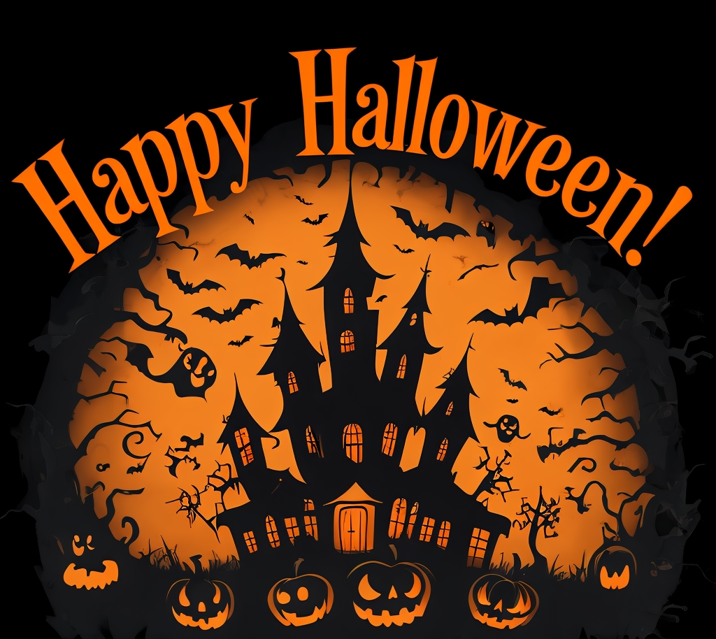 Haunted House Surrounded By Glowing Jack-O'-Lanterns And Bats - Copy.png