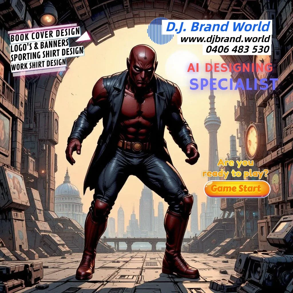 A superhero in a black leather jacket and pants standing in a futuristic cityscape with tall buildings and a prominent tower in the background.