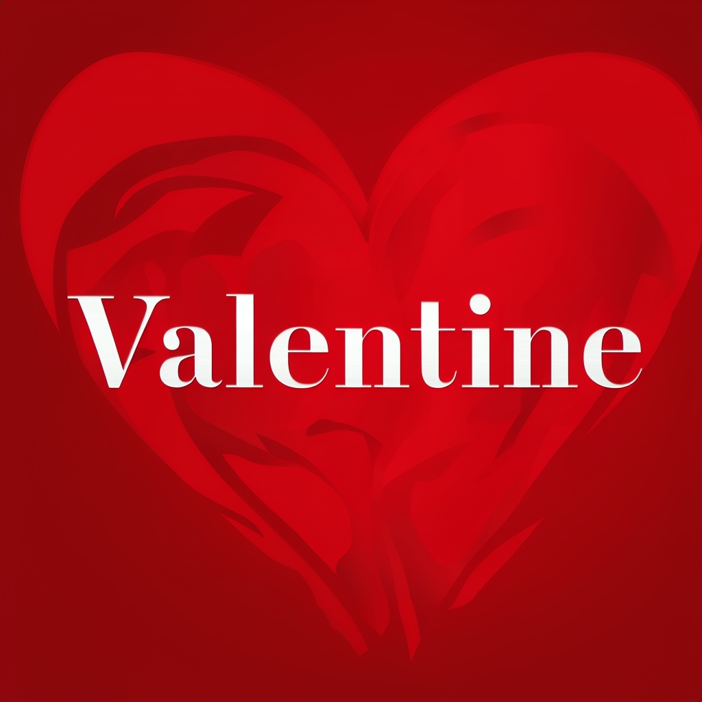 Red background with an abstract heart shape and the word 'Valentine' in white text.