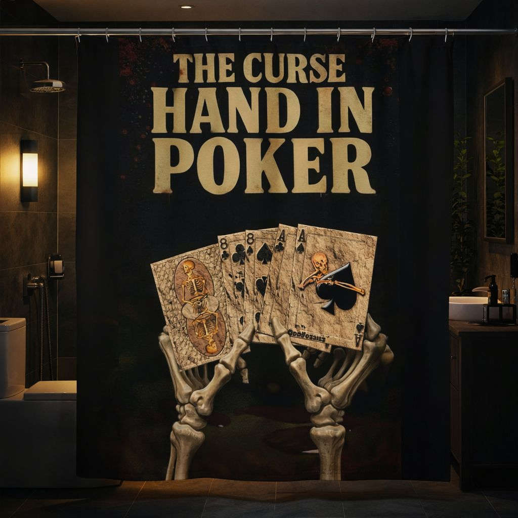 Eerie Shower Curtain Design Featuring Skeletal Hands Playing Poker.png