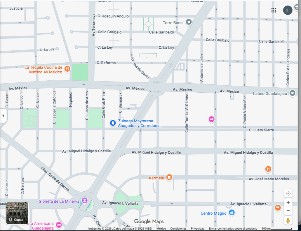 Justo Sierra 2768, colonia Vallarta Norte, C.P. 44690 en Guadalajara, Jalisco, México.