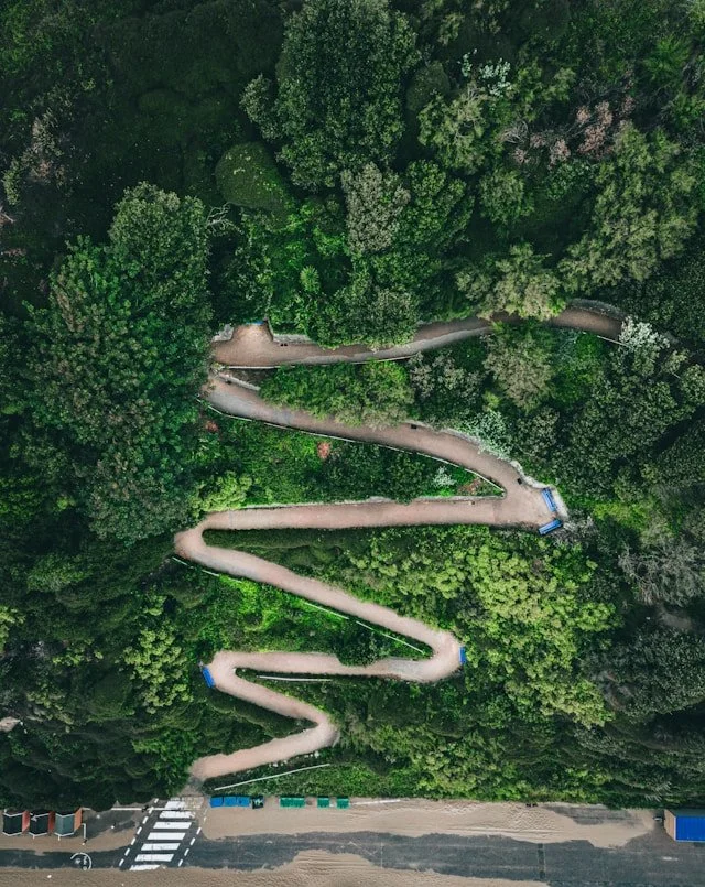 An aerial view of the Bournemouth East Cliff zig-zag path