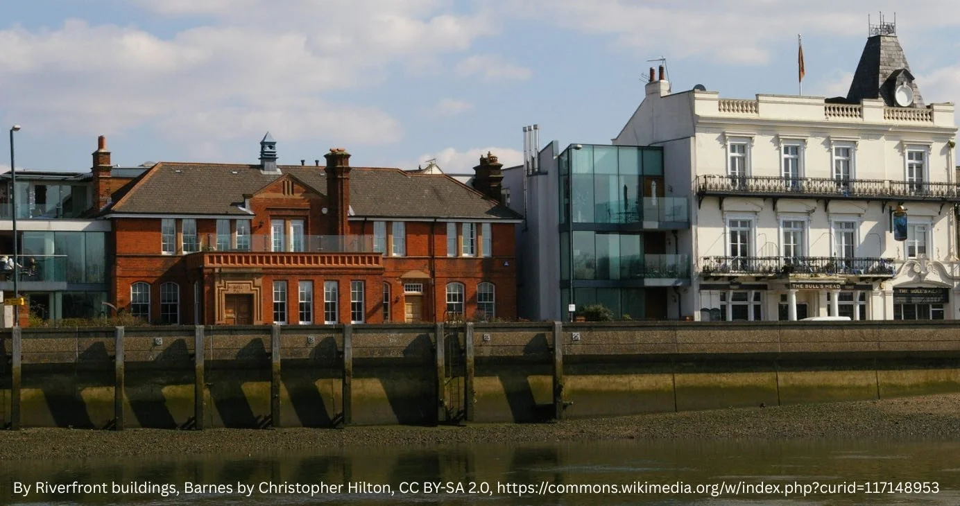 Barnes riverfront buildings taken from the Thames