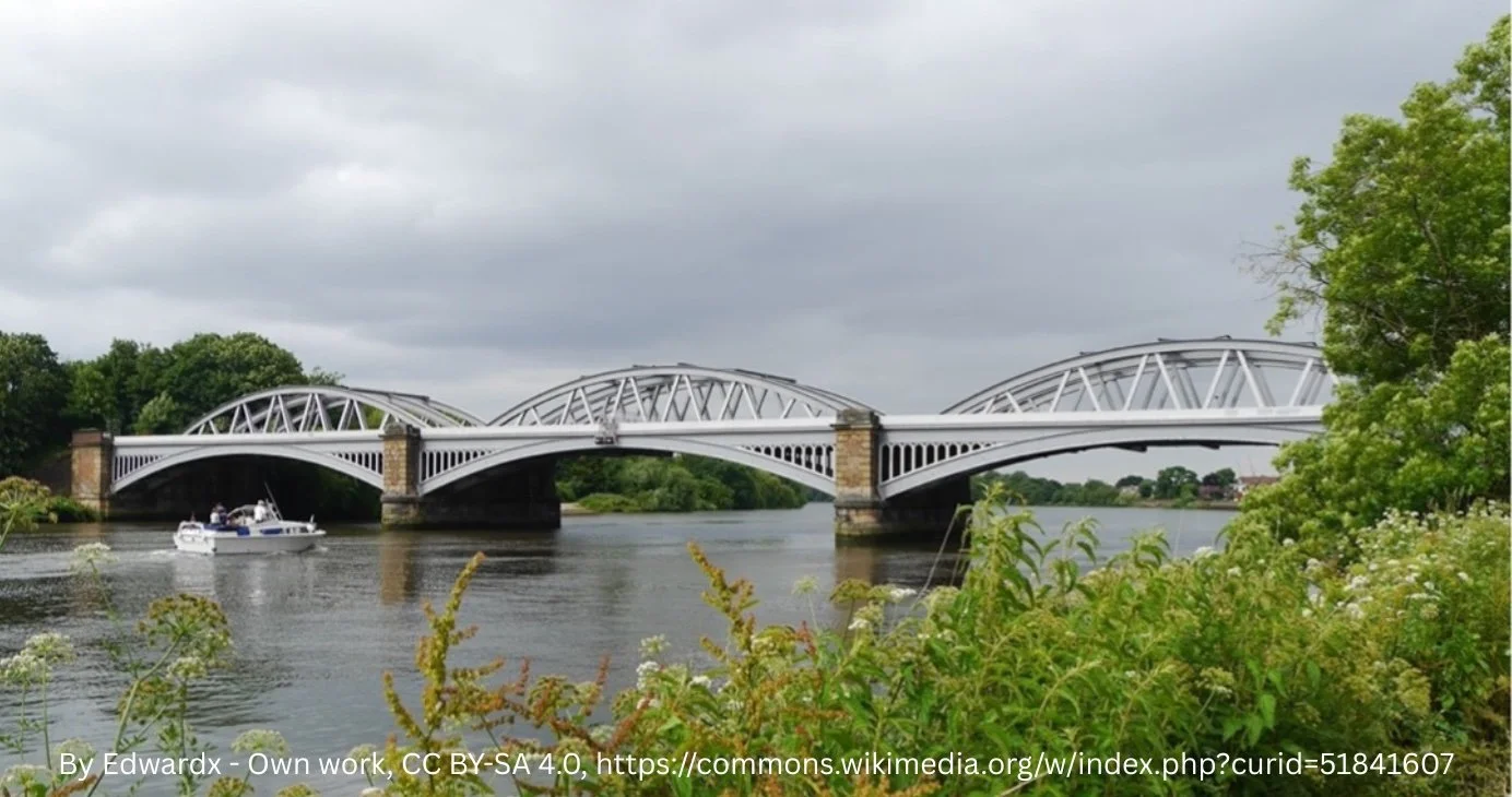 Barnes railway bridge taken from the banks of the River Thames