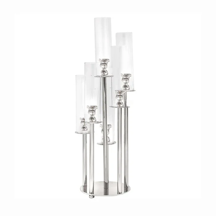 Centerpiece: 7 Arms Crystal Cluster Round Candelabra - 33" Tall