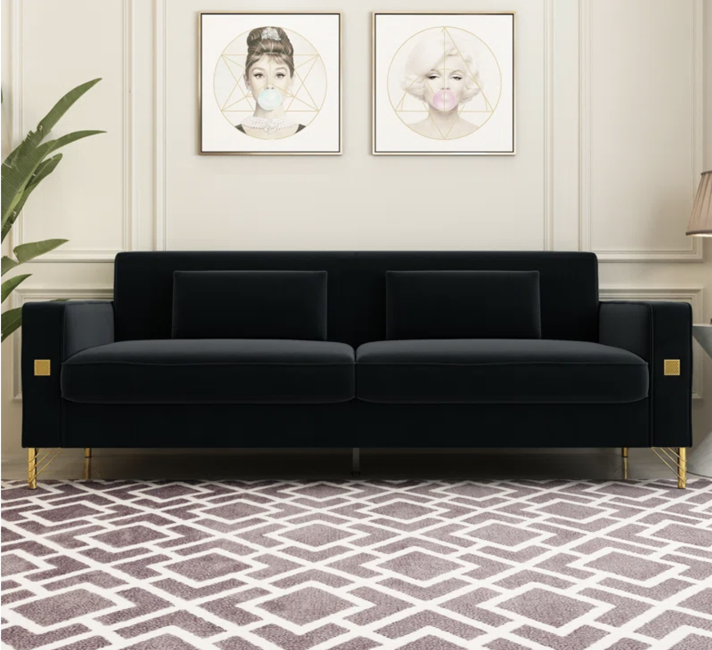 Velvet Square Arm Sofa