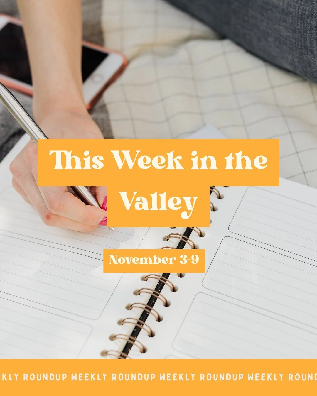 11/3-11/9 WEEKLY ROUNDUP

@inspirationsceramic and Valley Moms are teaming up to bring you Mom Mingle Mondays! The first one is 11/3 &mdash; don't miss out!

@valkyriefitness.studio is offering free classes this week, @wenatcheeschools is hosting a f