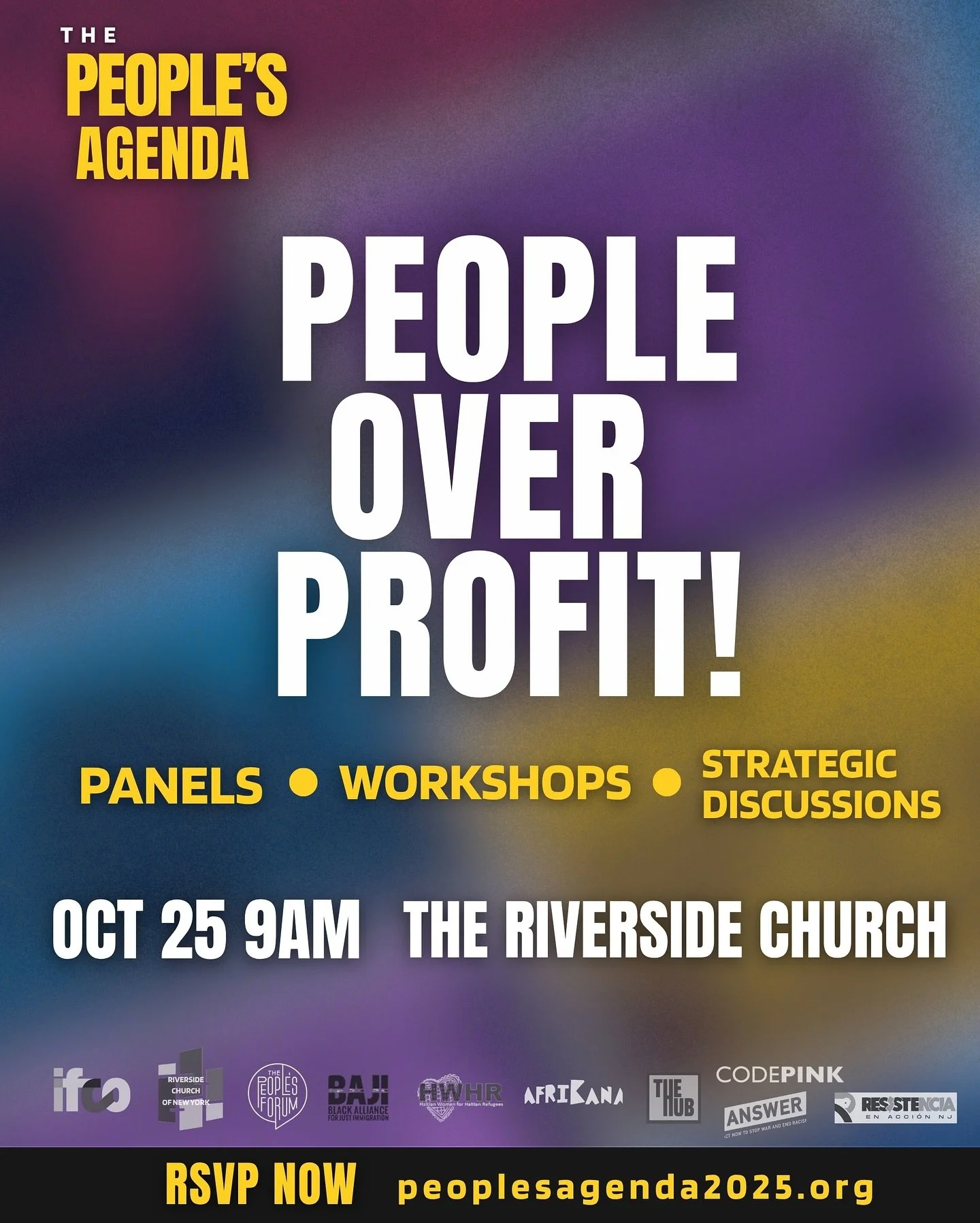 🚨RSVP to the People&rsquo;s Agenda today🚨 The People&rsquo;s Agenda is a one day summit with the rally call &ldquo;People Over Profit!&rdquo; It will be held in two weeks at Riverside Church, historic meeting place for various struggles of the move