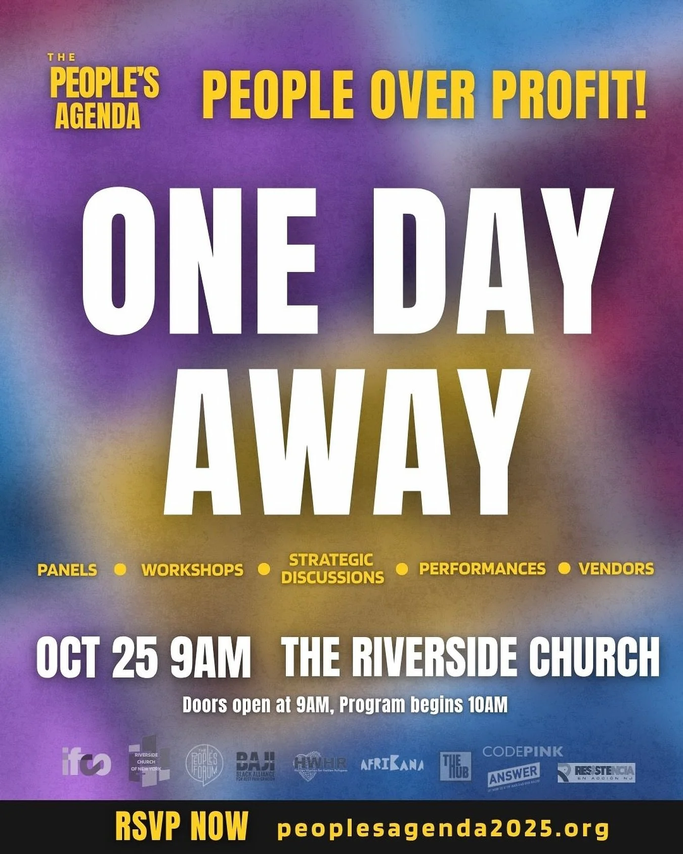 Don&rsquo;t forget to RSVP - we will see you TOMORROW to build the People&rsquo;s Agenda. Doors for check-in will open at 9AM at Riverside Church 91 Claremont Avenue entrance, and the program will begin promptly at 10AM.

Join us for a day of sharpen