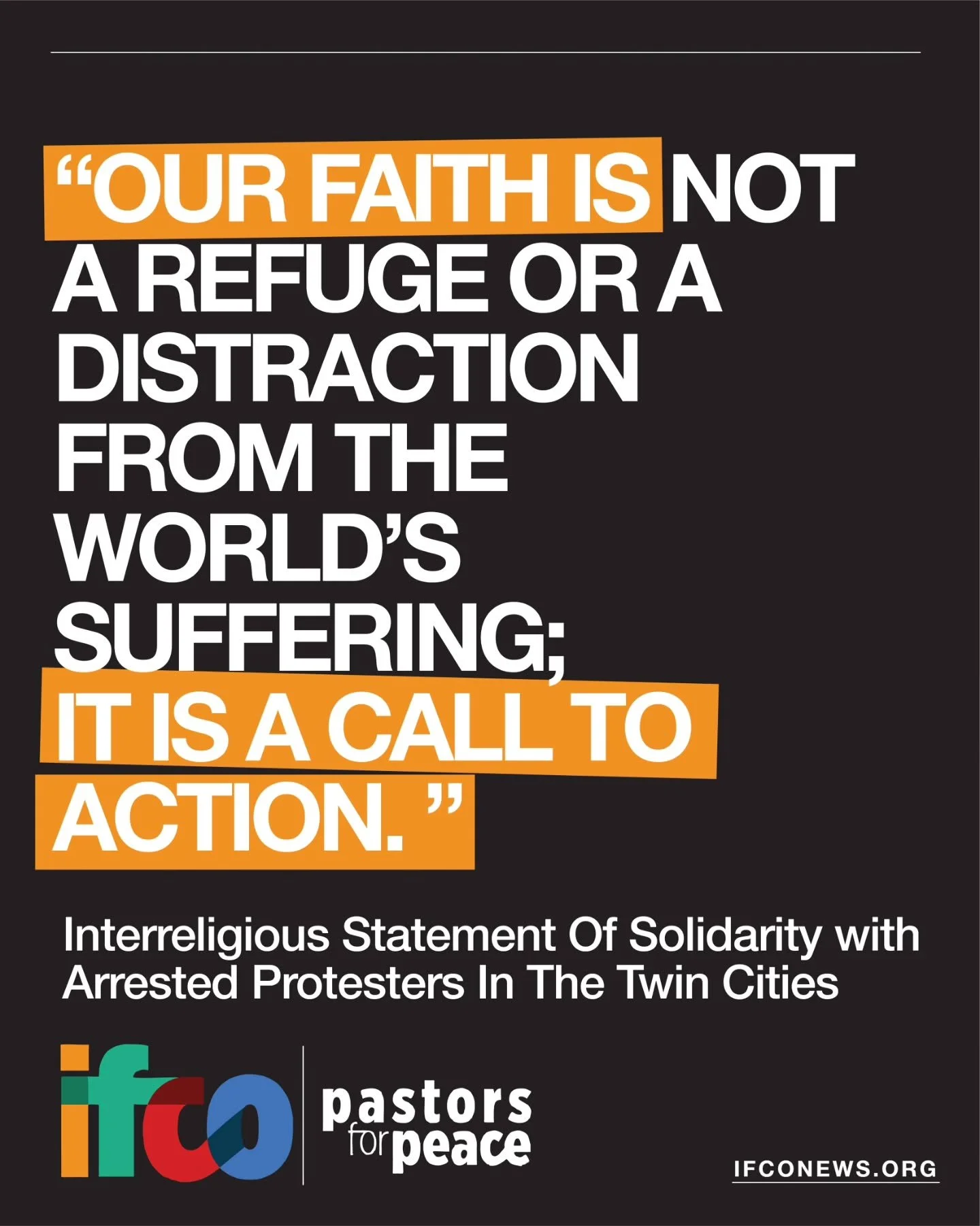 🚨 IFCO stands with protesters arrested in the Twin Cities for standing up to ICE. Justice is our mandate, and our faith spaces should move us to action.

Release the protestors now, end ICE attacks on our communities, and join the shutdown in Minnes