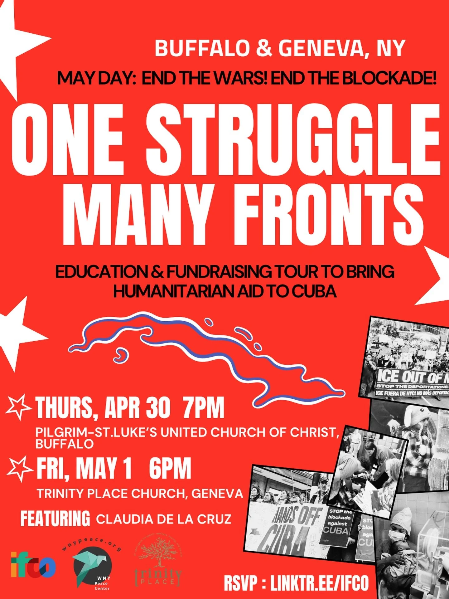 End the wars, end the blockade on Cuba! IFCO will be making two stops in Upstate New York, joining the movement for May Day this year to link the demands: stop ICE terror, end the wars, end billionaire rule. 

Thursday April 30th 7pm BUFFALO at Pilgr