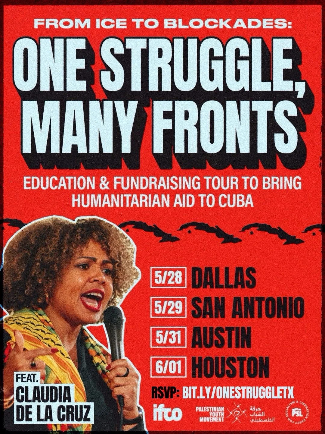 🇨🇺ONE STRUGGLE MANY FRONTS &mdash; EDUCATION &amp; FUNDRAISING TEXAS TOUR TO BRING HUMANITARIAN AID TO CUBA

As Trump continues to strangle Cuba through tighter, life destroying sanctions, now more than ever, it is critical to show up in solidarity