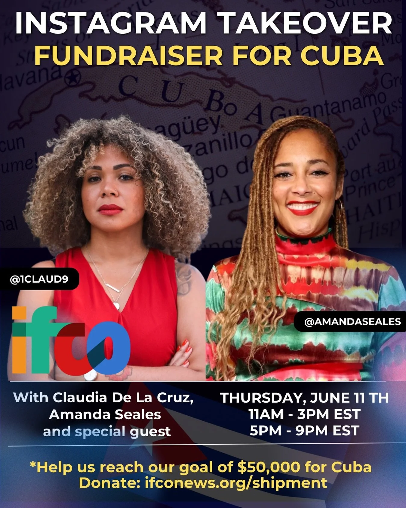Amanda Seales @amandaseales is working with IFCO to put together a Day of Solidarity with Cuba on June 11th. Fundraising efforts are underway to send 30 tons of urgent humanitarian aid,including medicine, food, and fuel alternatives, directly to the 