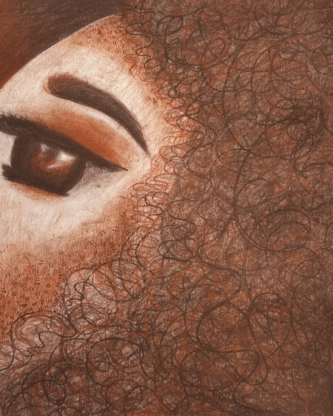 “Eye”, charcoal on paper, 18” x 24”, 2024.