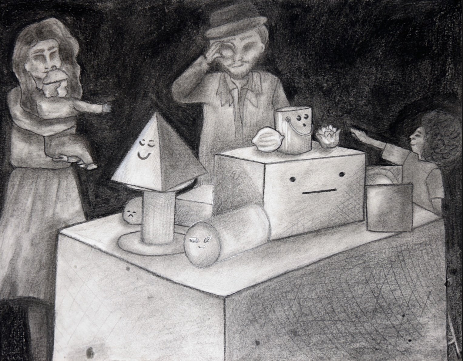 “Art Gazing”, charcoal on paper, 8.5” x 11”, 2024.