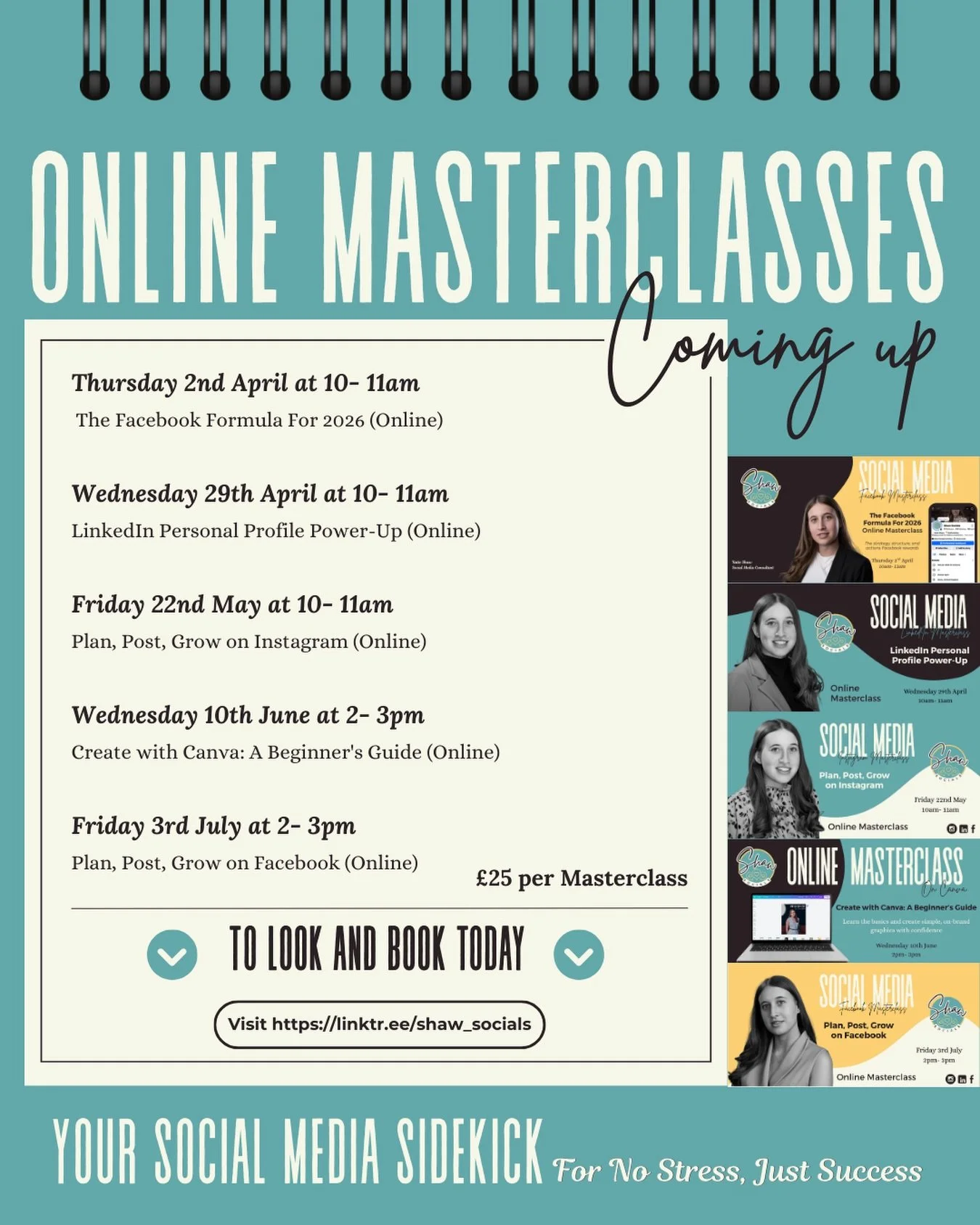 ‼️Have you joined a Shaw Socials Online Masterclass before or thinking about booking your next one?

If you&rsquo;re a business owner struggling to start, understand, or improve your Instagram, Facebook, LinkedIn, or Canva, these sessions are designe