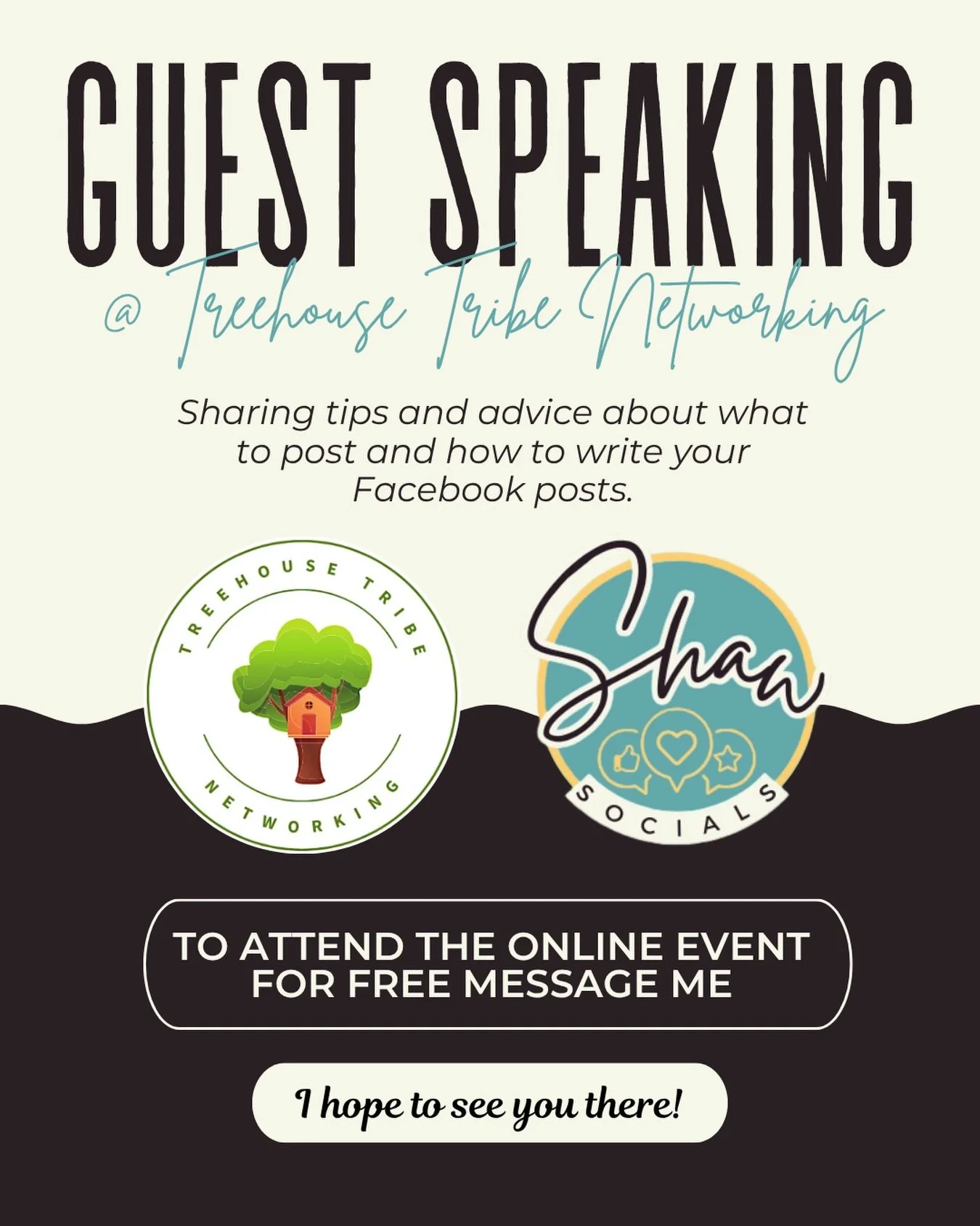 📌 On Tuesday 12th May at 10am I will be guest speaking ONLINE at the Treehouse Tribe Coffee Chat 🌳

I will be sharing tips and advice about what to post and how to write your Facebook posts.

If you would like to attend online for FREE please messa