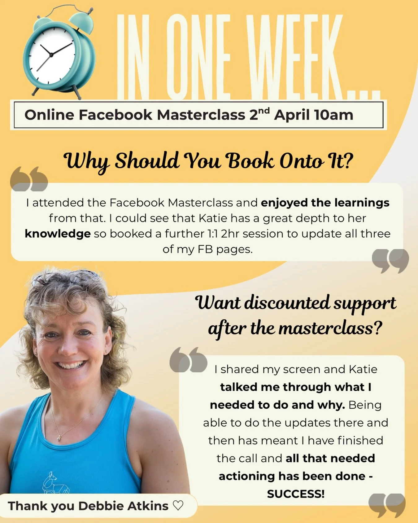 You still unsure how to update and use your Facebook Business Page effectively&hellip; this is your sign 👇

The incredible @debbieatkinsgroups, shared this after joining the Facebook Masterclass:

&ldquo;I enjoyed the learnings and could see Katie&r