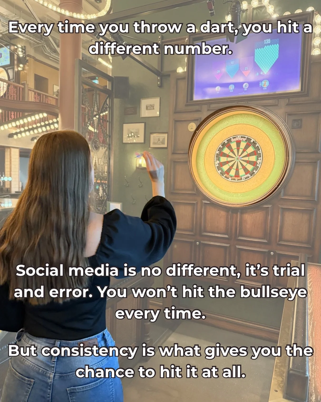 🎯 Consistent posts are the darts, new clients are the bullseyes. Keep showing up, engage with your audience, and give yourself the chance to hit the target. 

✨Would you like 1:1 support on Instagram or Facebook, message me as soon as you see this. 