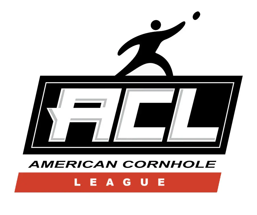 Logotyp för American Cornhole League med en stiliserad person som kastar en säck, texten ACL och 'American Cornhole League' under.