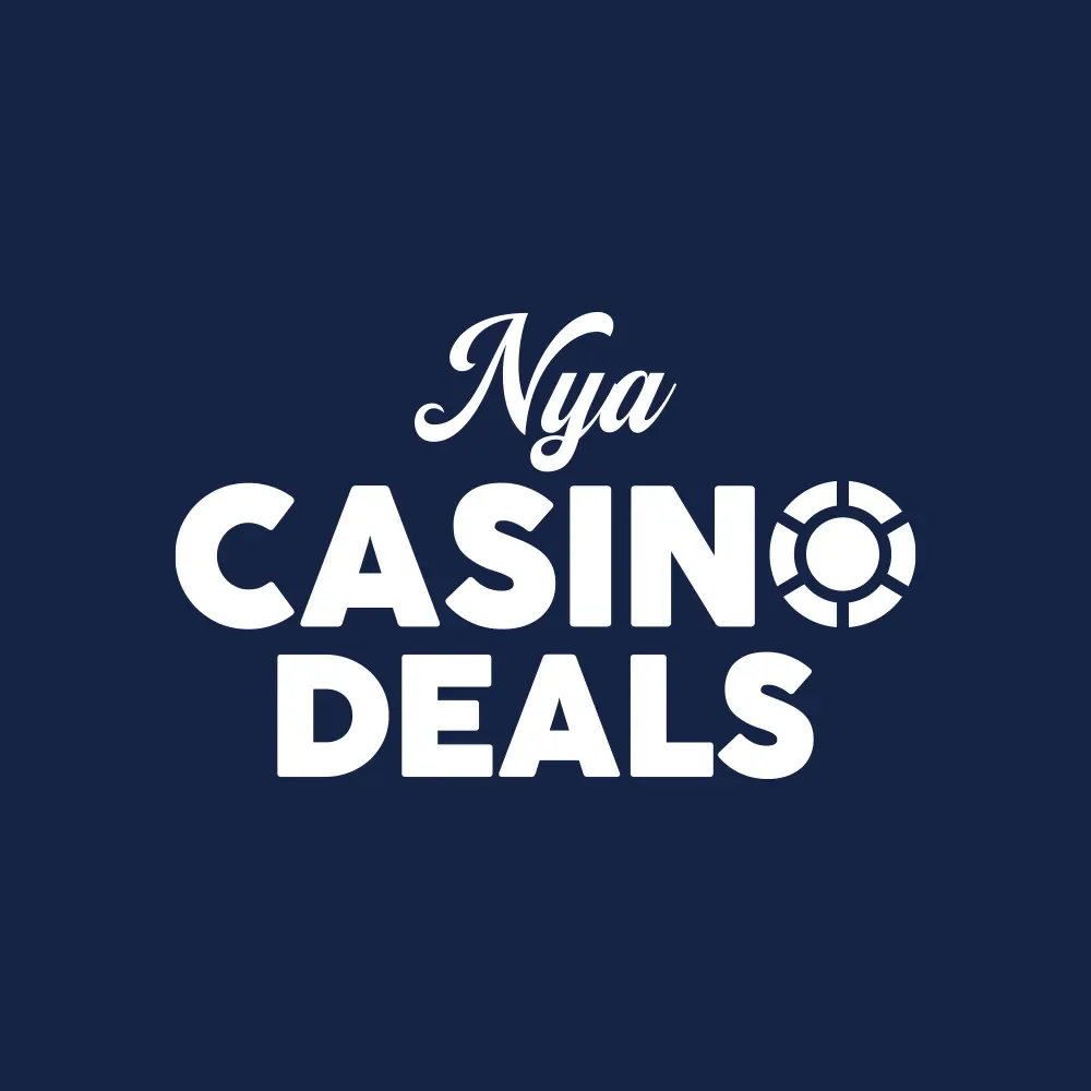 Text som säger 'Nya Casino Deals' på en blå bakgrund med en speliknande symbol.