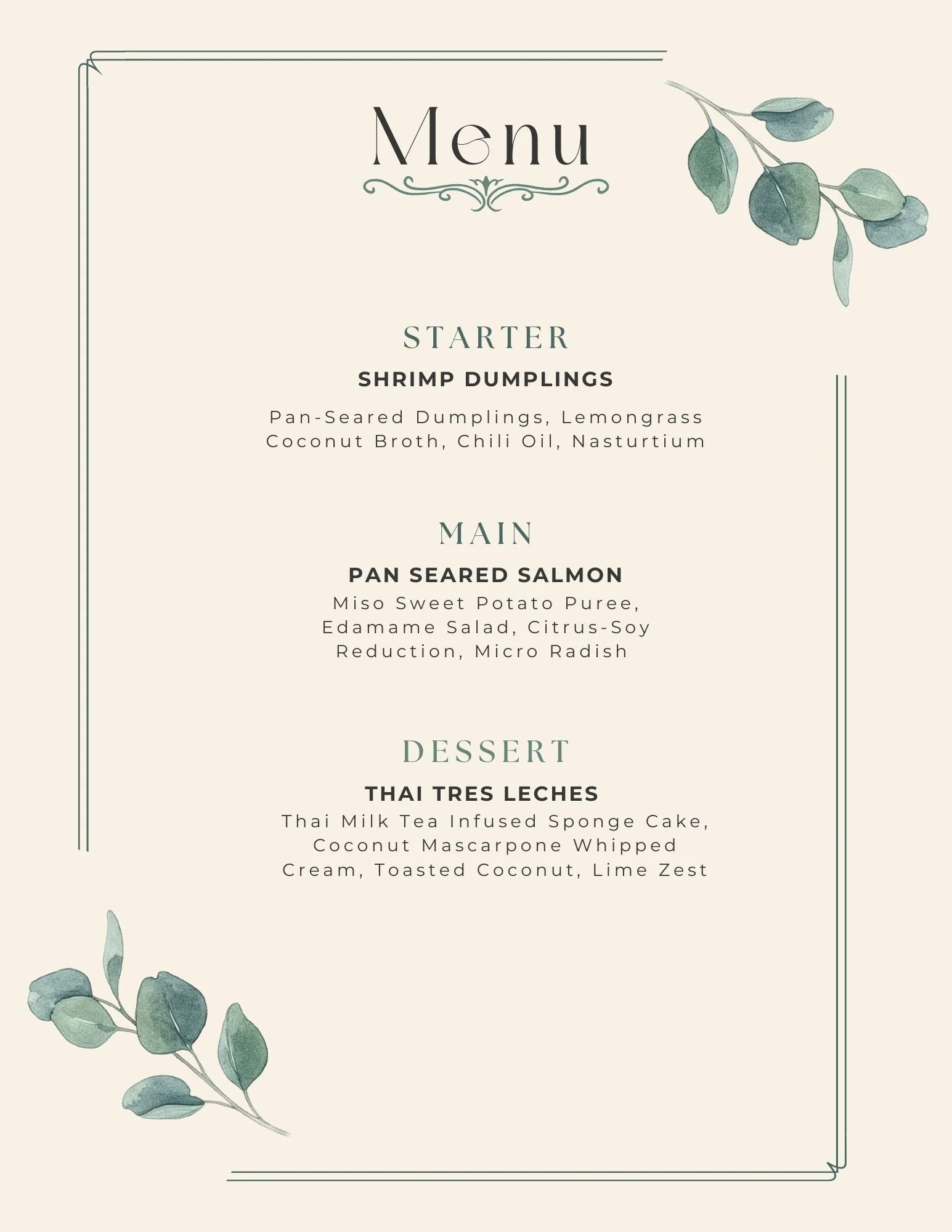 3 Course Asian Fusion