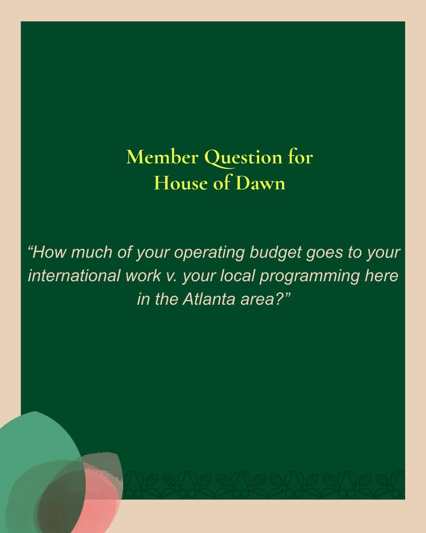 Thanks to a Bloom Member for an excellent question, and to @houseofdawn1 for a quick response. Do you have a question for one of our finalist organizations? Send me an email Elizabeth.burdette@allbloom.org