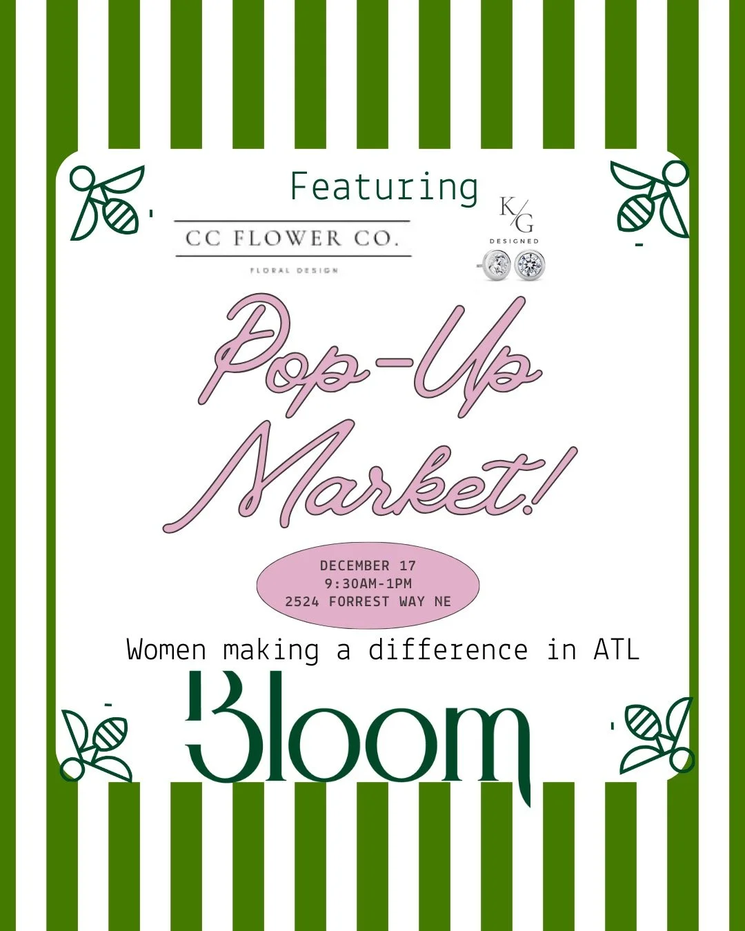 Reminder of our Holiday Pop Up Market this Wednesday! Join us for bubbles, bling and blooms! @shopkgdesigned @ccflowercompany Drop in and bring friends!