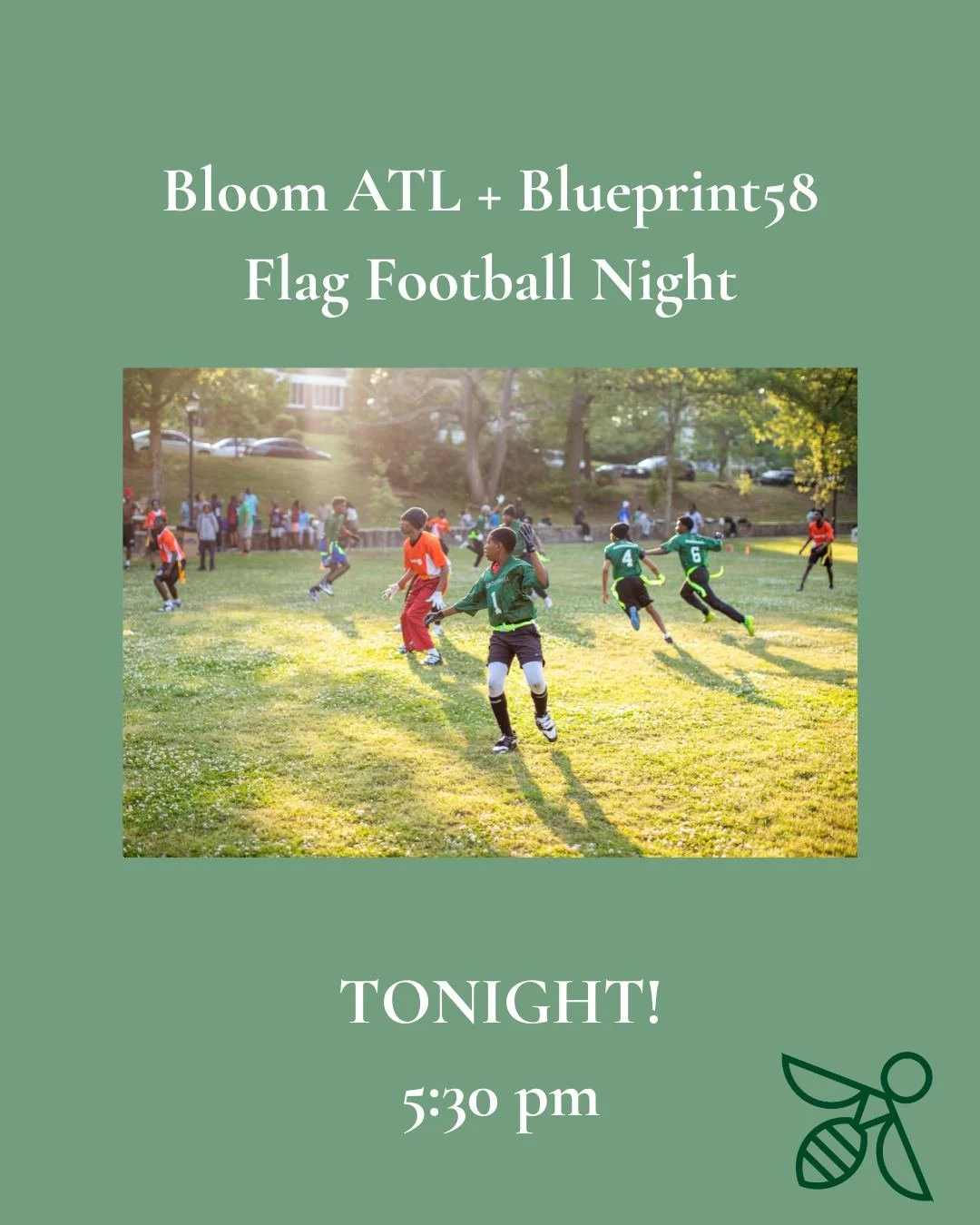 Tonight is the night! Thank you to the 14 Bloom ladies who have volunteered (with their families) to join the fun at flag football. We can't wait to see y'all! @blueprint58