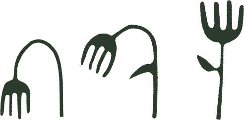 Stylized silhouettes of three forks with sprouting plant stems.