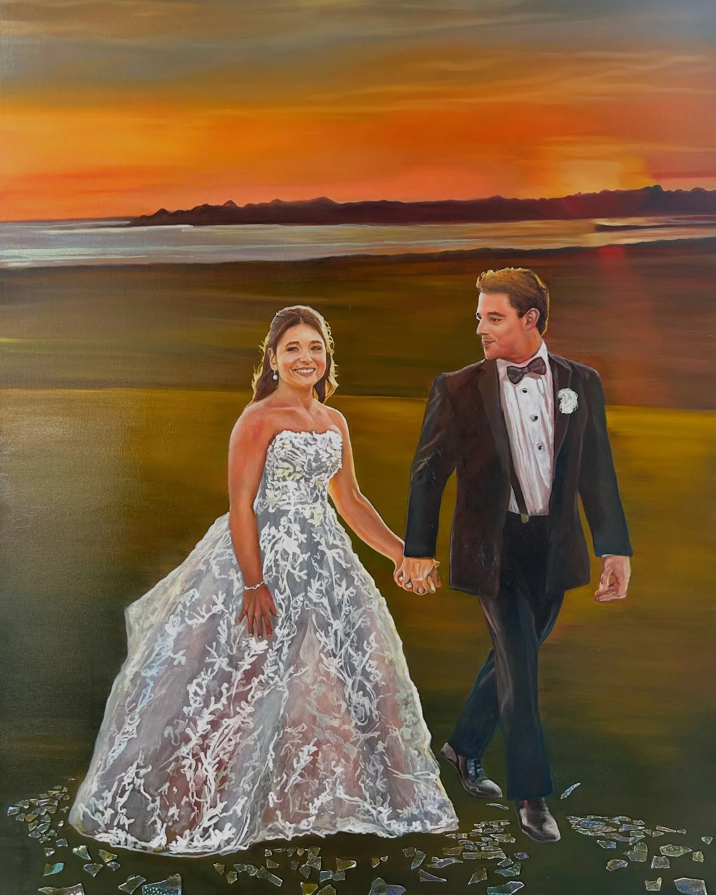 ooooh I love to paint people I love 🥹

@caro_boz &amp; @ton_boz &amp; the sun setting on their wedding day. Broken glass included🥂💍😃

(Week on the balcony included. DoorDash included. Personal assistant @watch_me_jaenae included.)