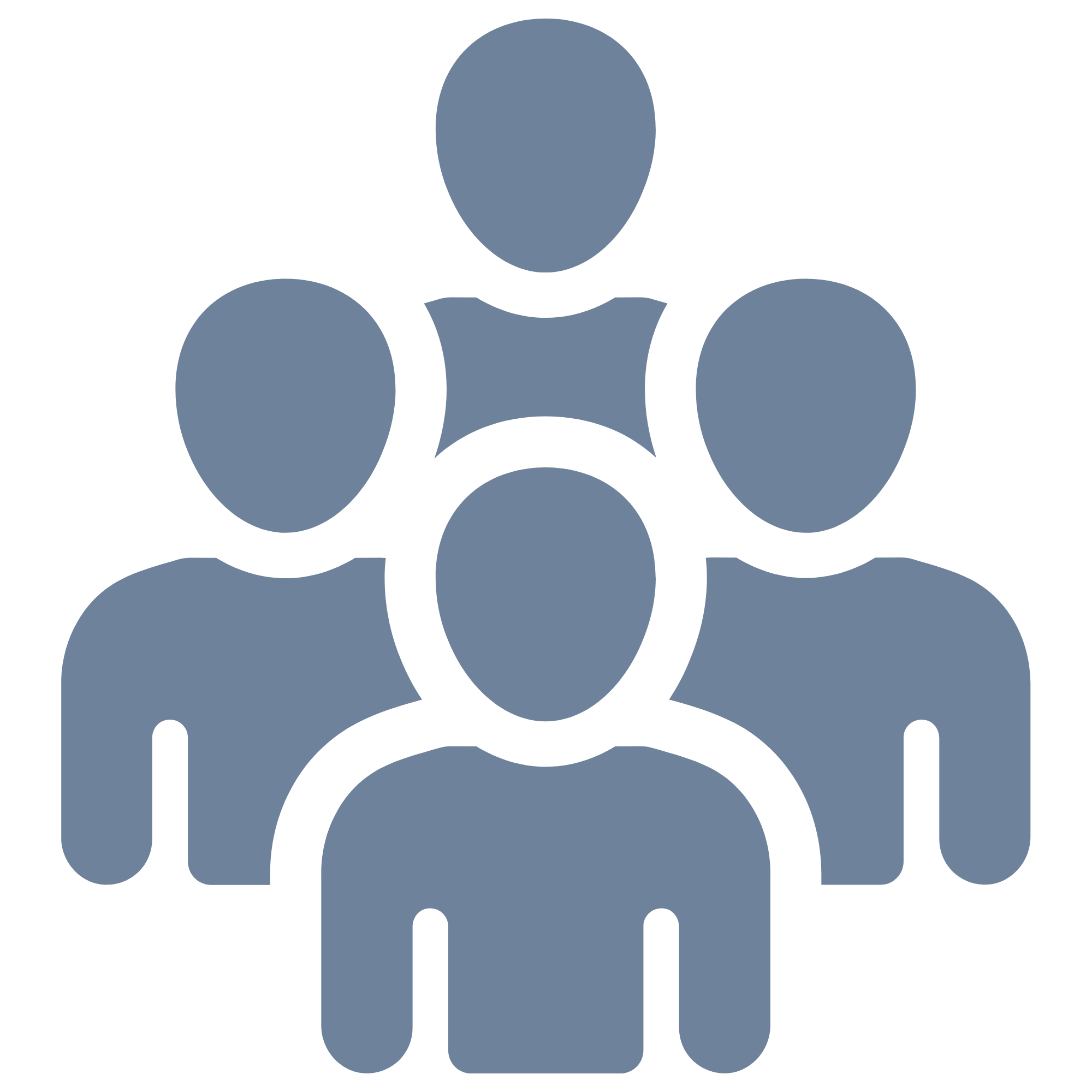 Icon of five human figures arranged in a circular pattern, symbolizing a group or community.