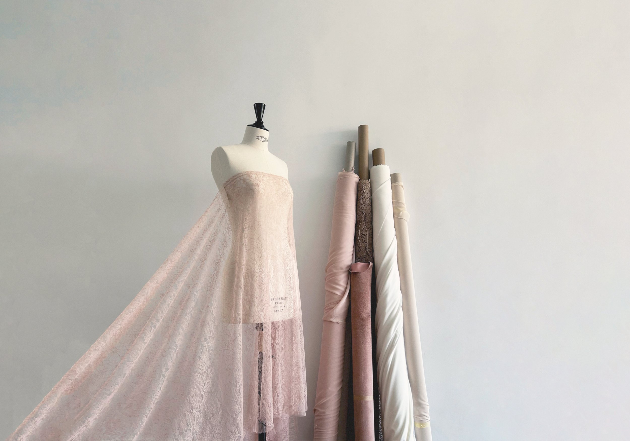 Handcrafted couture gown and fabrics in the Kassandra Liot atelier