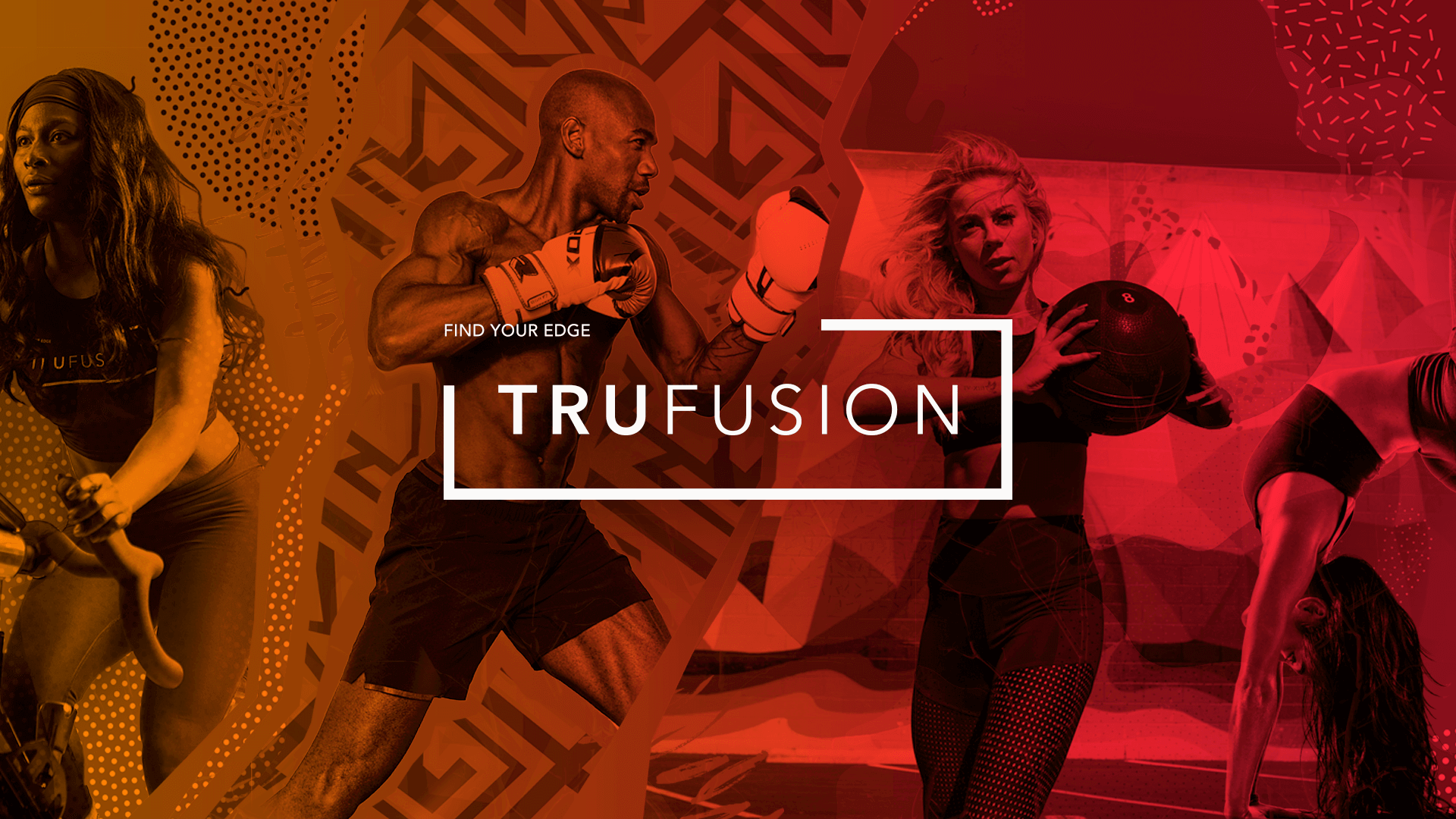 Active people engaged in fitness activities with the text 'Find Your Edge Trufusion' overlaying the image.