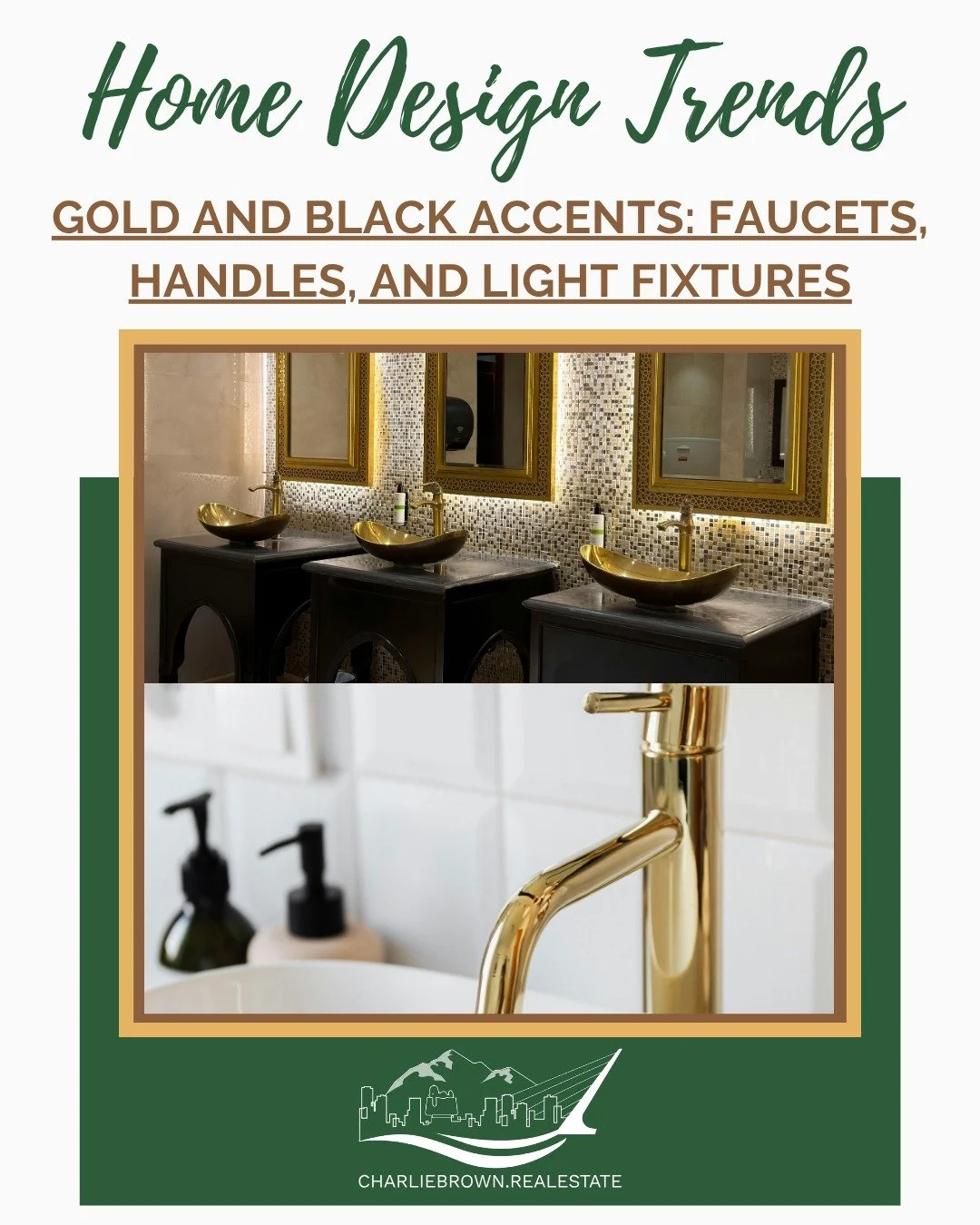 ✨ Home Design Trends You&rsquo;ll Love: Gold &amp; Black Accents ✨

Elevate your space with one of today&rsquo;s most sought-after interior design trends&mdash;gold and black finishes. From sleek faucets to modern handles and statement light fixtures