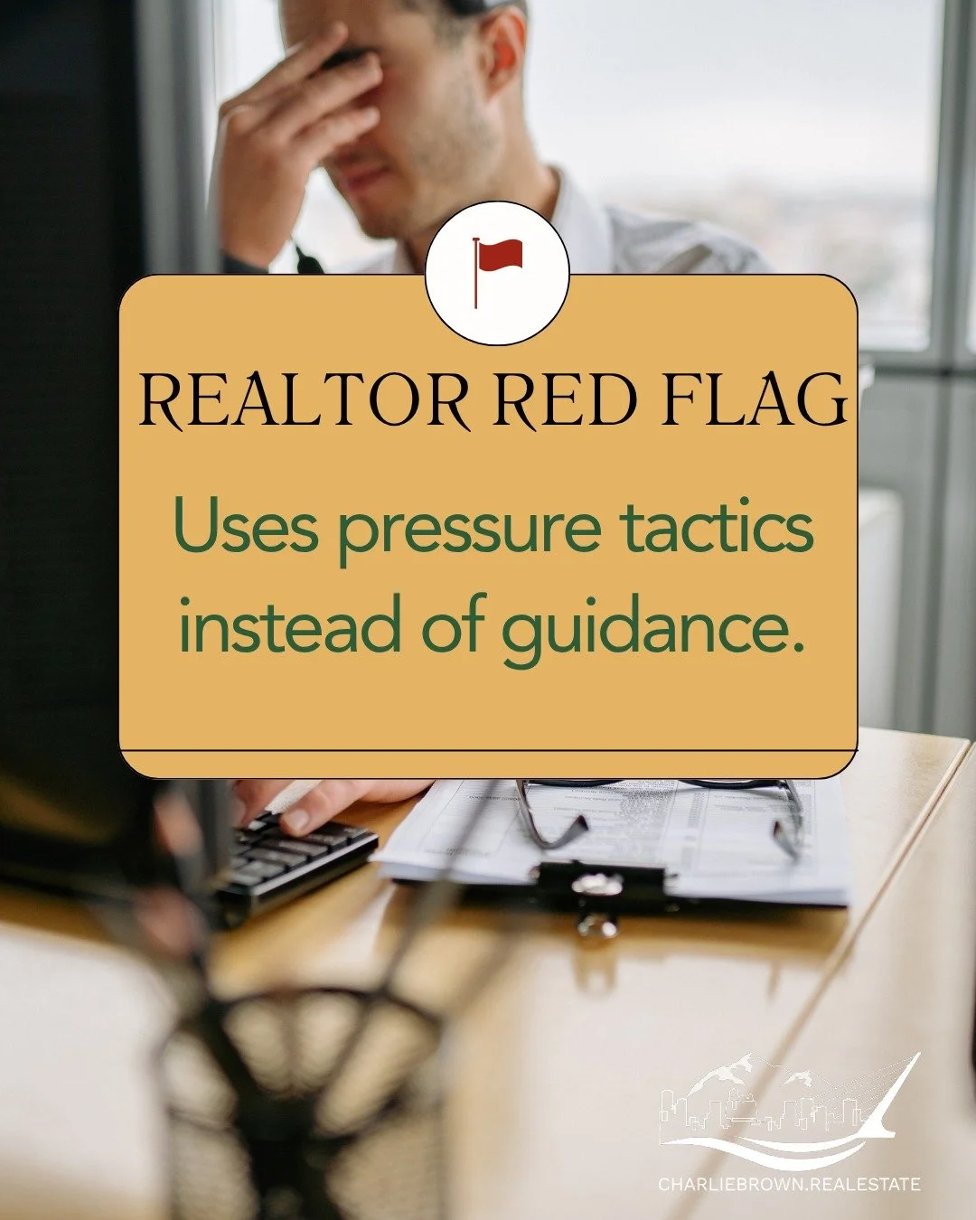 🚩 Don&rsquo;t let pressure make your property decisions for you. A great realtor guides, educates, and supports &mdash; not rushes or intimidates.

If your agent is using fear, urgency, or guilt to push you into signing or buying, that&rsquo;s a maj
