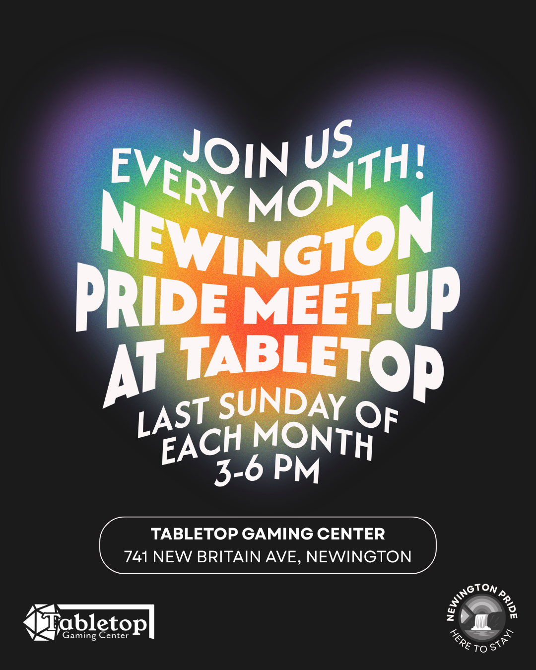 Newington Pride Monthly Meet-up At Tabletop Gaming Center!