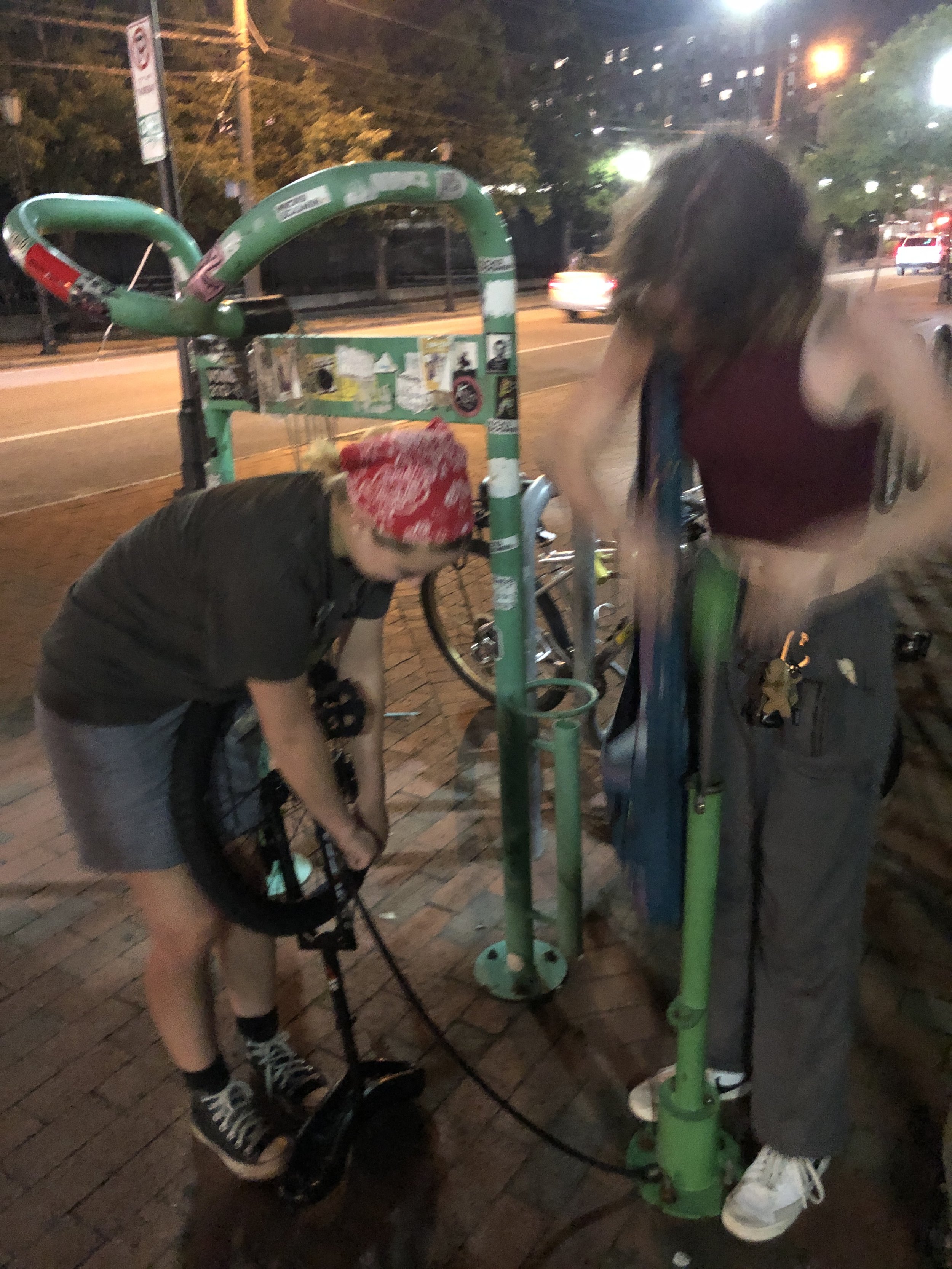 Pumping a unicycle tire