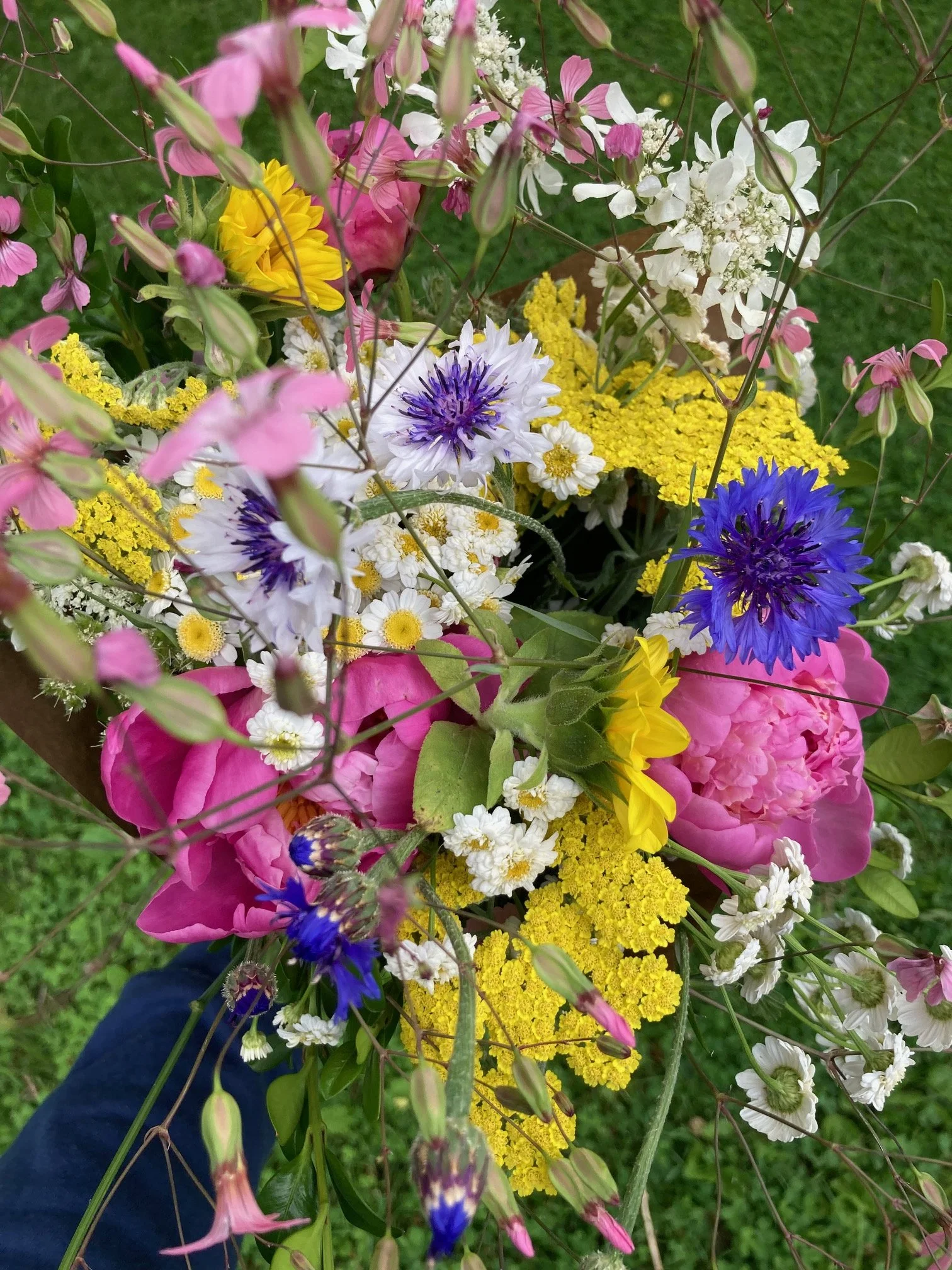 wrapped peony bouquet